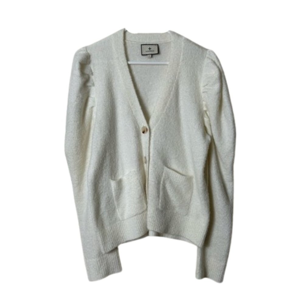 Tuckernuck ivory pippa fuzzy wool mohair blend puff shoulder sleeve cardigan S